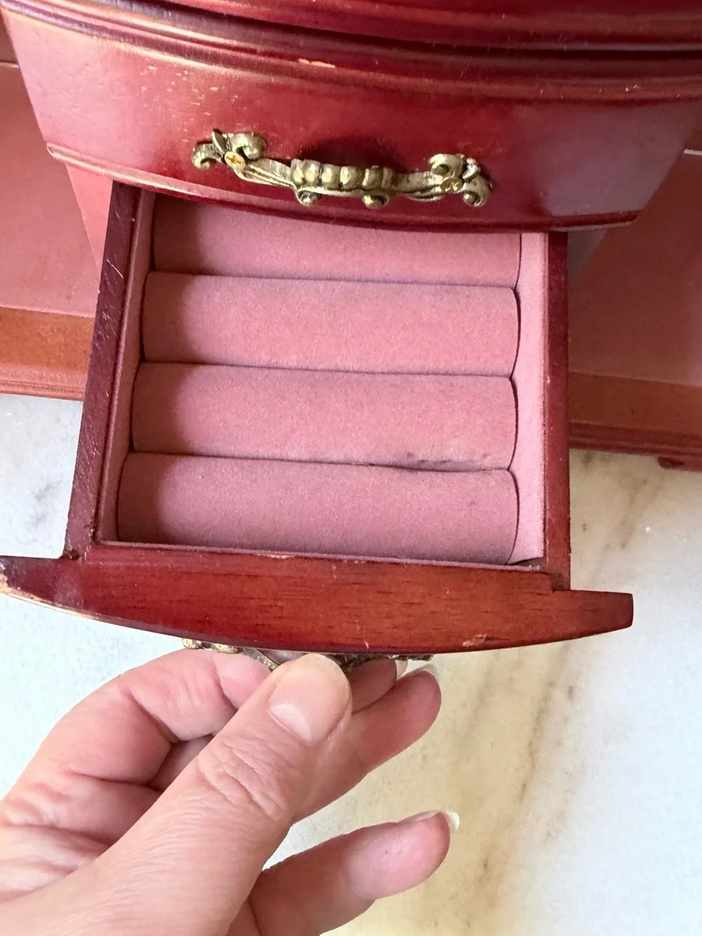 Wooden Jewelry Box Chest in Mahogany Red vintage armoire